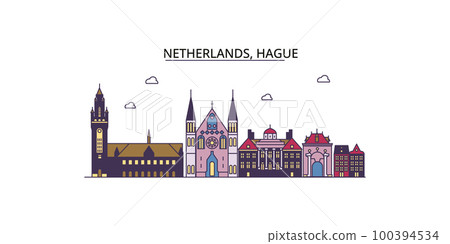 Netherlands, Hague tourism landmarks, vector city travel illustration 100394534