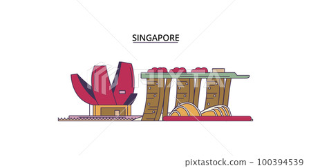 Singapore tourism landmarks, vector city travel illustration 100394539