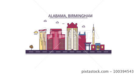 United States, Birmingham tourism landmarks, vector city travel illustration 100394543