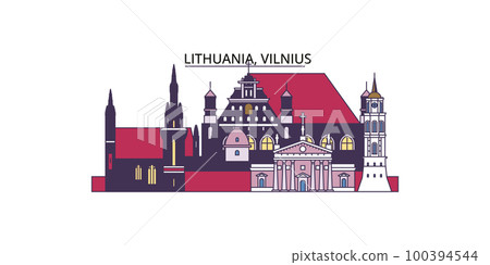 Lithuania, Vilnius tourism landmarks, vector city travel illustration 100394544