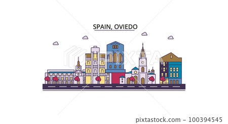 Spain, Oviedo tourism landmarks, vector city travel illustration 100394545
