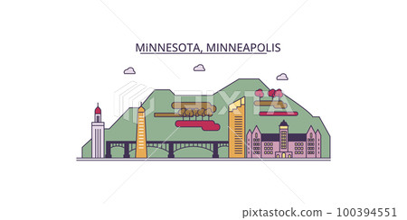 United States, Minneapolis tourism landmarks, vector city travel illustration 100394551