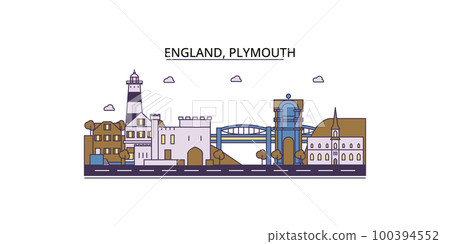 United Kingdom, Plymouth tourism landmarks, vector city travel illustration 100394552