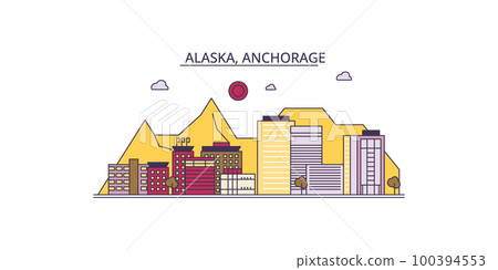 United States, Anchorage tourism landmarks, vector city travel illustration 100394553
