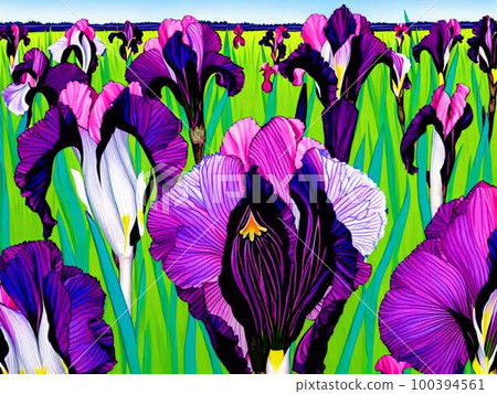 Iris garden, purple flower, AI illustration Iris garden, purple flower, AI illustration 100394561