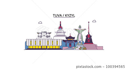 Russia, Kyzyl tourism landmarks, vector city travel illustration 100394565