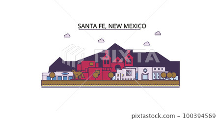 United States, Santa Fe tourism landmarks, vector city travel illustration 100394569