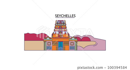 Seychelles tourism landmarks, vector city travel illustration Seychelles tourism landmarks, vector city travel illustration 100394584