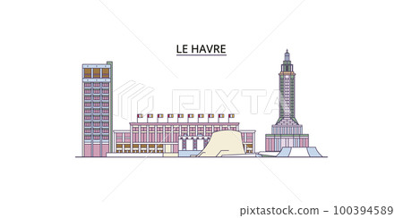 France, Le Havre tourism landmarks, vector city travel illustration 100394589