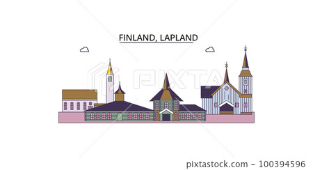 Finland, Lapland tourism landmarks, vector city travel illustration Finland, Lapland tourism landmarks, vector city travel illustration 100394596