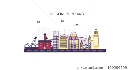 United States, Portland tourism landmarks, vector city travel illustration United States, Portland tourism landmarks, vector city travel illustration 100394599