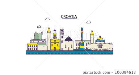 Croatia tourism landmarks, vector city travel illustration 100394618