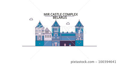 Belarus, Mir tourism landmarks, vector city travel illustration 100394641