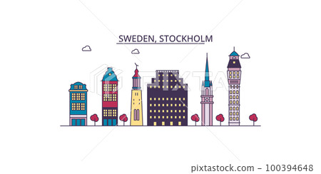 Sweden, Stockholm tourism landmarks, vector city travel illustration 100394648