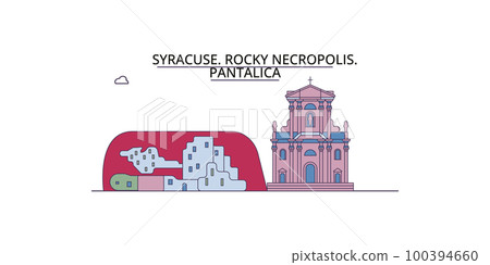 Italy, Syracuse City tourism landmarks, vector city travel illustration 100394660