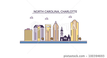 United States, Charlotte tourism landmarks, vector city travel illustration 100394693