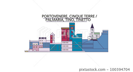 Italy, Cinque Terre tourism landmarks, vector city travel illustration Italy, Cinque Terre tourism landmarks, vector city travel illustration 100394704