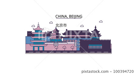 China, Beijing tourism landmarks, vector city travel illustration 100394720