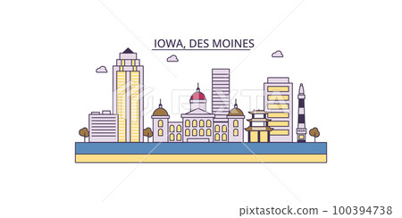 United States, Des Moines tourism landmarks, vector city travel illustration 100394738