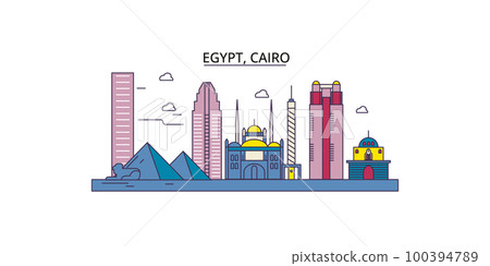 Egypt, Cairo tourism landmarks, vector city travel illustration 100394789