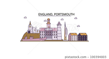 United Kingdom, Portsmouth tourism landmarks, vector city travel illustration 100394803