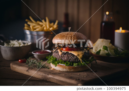 Tasty Beef Burger. Illustration Generative AI 100394975