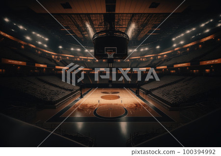 interior view of an illuminated basketball stadium. Illustration AI Generative 100394992