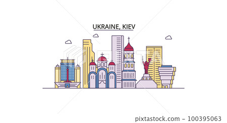 Ukraine, Kiev tourism landmarks, vector city travel illustration 100395063