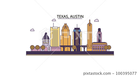 United States, Austin tourism landmarks, vector city travel illustration 100395077