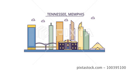 United States, Memphis tourism landmarks, vector city travel illustration 100395100