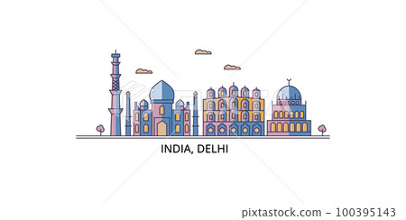 India, Delhi City tourism landmarks, vector city travel illustration 100395143