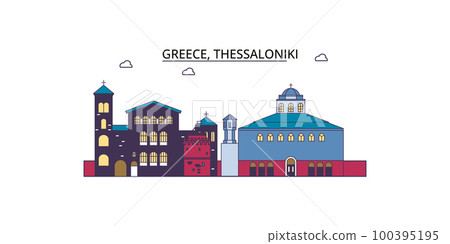 Greece, Thessaloniki tourism landmarks, vector city travel illustration 100395195