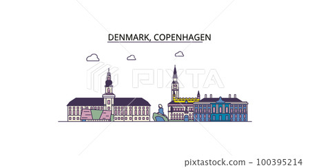 Denmark, Copenhagen tourism landmarks, vector city travel illustration 100395214
