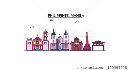 Philippines, Manila tourism landmarks, vector city travel illustration Philippines, Manila tourism landmarks, vector city travel illustration 100395218