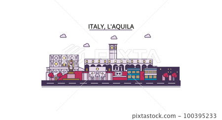 Italy, L'aquila tourism landmarks, vector city travel illustration Italy, L'aquila tourism landmarks, vector city travel illustration 100395233