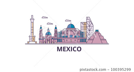 Mexico, Mexico City tourism landmarks, vector city travel illustration 100395299