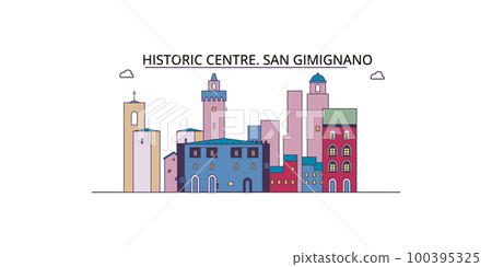 Italy, San Gimignano City tourism landmarks, vector city travel illustration 100395325