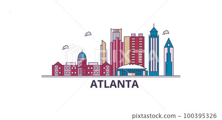 United States, Atlanta City tourism landmarks, vector city travel illustration 100395326
