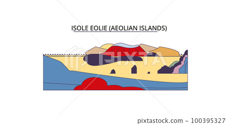 Italy, Aeolian Islands tourism landmarks, vector city travel illustration Italy, Aeolian Islands tourism landmarks, vector city travel illustration 100395327