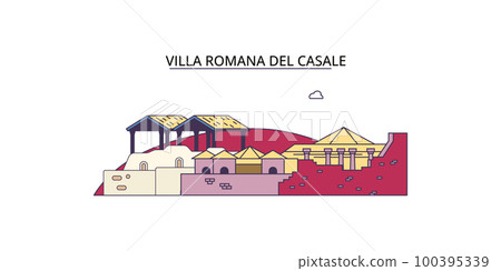 Italy, Villa Romana Del Casale tourism landmarks, vector city travel illustration Italy, Villa Romana Del Casale tourism landmarks, vector city travel illustration 100395339