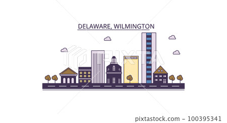 United States, Wilmington tourism landmarks, vector city travel illustration United States, Wilmington tourism landmarks, vector city travel illustration 100395341