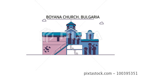 Bulgaria, Sofia, Boyana Church tourism landmarks, vector city travel illustration 100395351