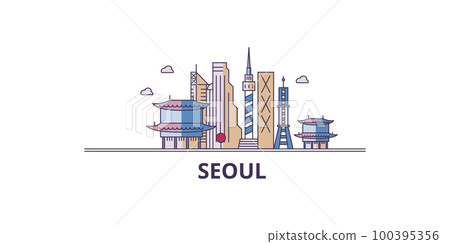 South Korea, Seoul tourism landmarks, vector city travel illustration South Korea, Seoul tourism landmarks, vector city travel illustration 100395356