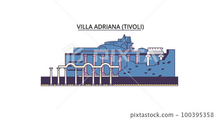 Italy, Tivoli, Villa Adriana tourism landmarks, vector city travel illustration 100395358