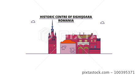 Romania, Sighisoara tourism landmarks, vector city travel illustration Romania, Sighisoara tourism landmarks, vector city travel illustration 100395371