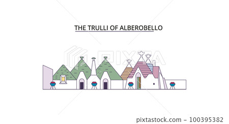 Italy, Alberobello tourism landmarks, vector city travel illustration 100395382