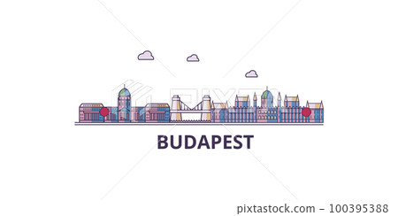 Hungary, Budapest tourism landmarks, vector city travel illustration Hungary, Budapest tourism landmarks, vector city travel illustration 100395388