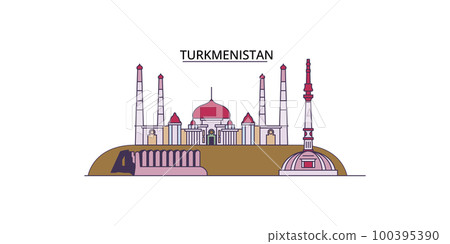 Turkmenistan tourism landmarks, vector city travel illustration Turkmenistan tourism landmarks, vector city travel illustration 100395390