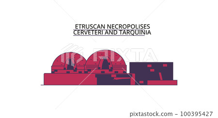 Italy, Cerveteri, Etruscan Necropolises tourism landmarks, vector city travel illustration 100395427