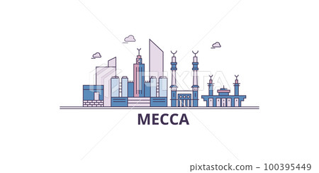 Saudi Arabia, Mecca tourism landmarks, vector city travel illustration 100395449